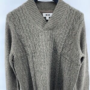 Joseph Abboud Shawl Collar Sweater Mens XL Green Brown Wool Blend Cable Knit